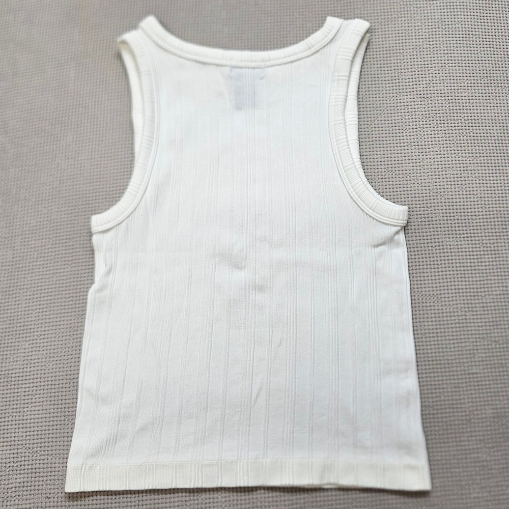 Justify Womens Ribbed Tank Top White Scoop Neck Sleeveless Stretch Large